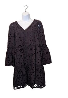 MUD PIE Eyelet Cotton Knee Length Mini Dress Whimsigoth Conquette Black Small